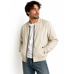 Bomber Jacket Mens Size M  Cream Full Zip Lightweight Varsity Windbreaker NWOT